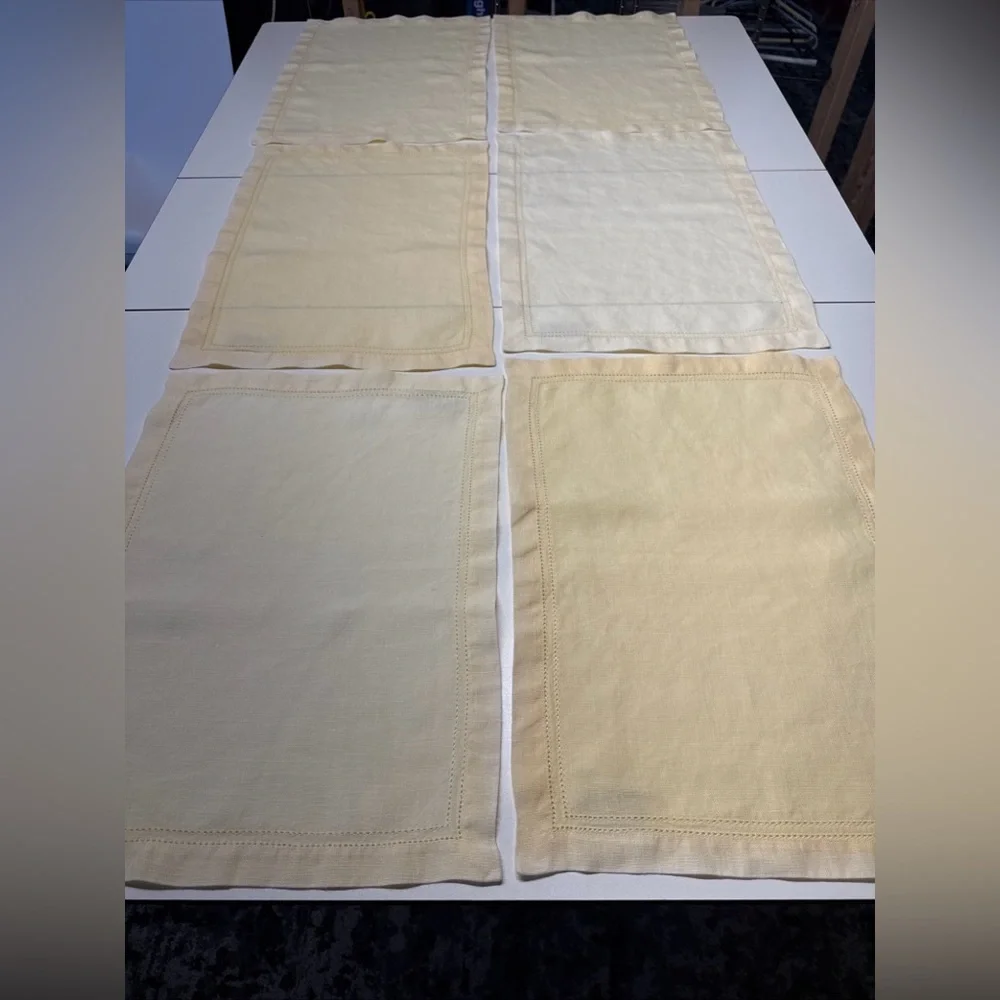 VTG (6) Williams Sonoma Linen Double Hemstitched Placemat/Napkins Yellow Hungary
